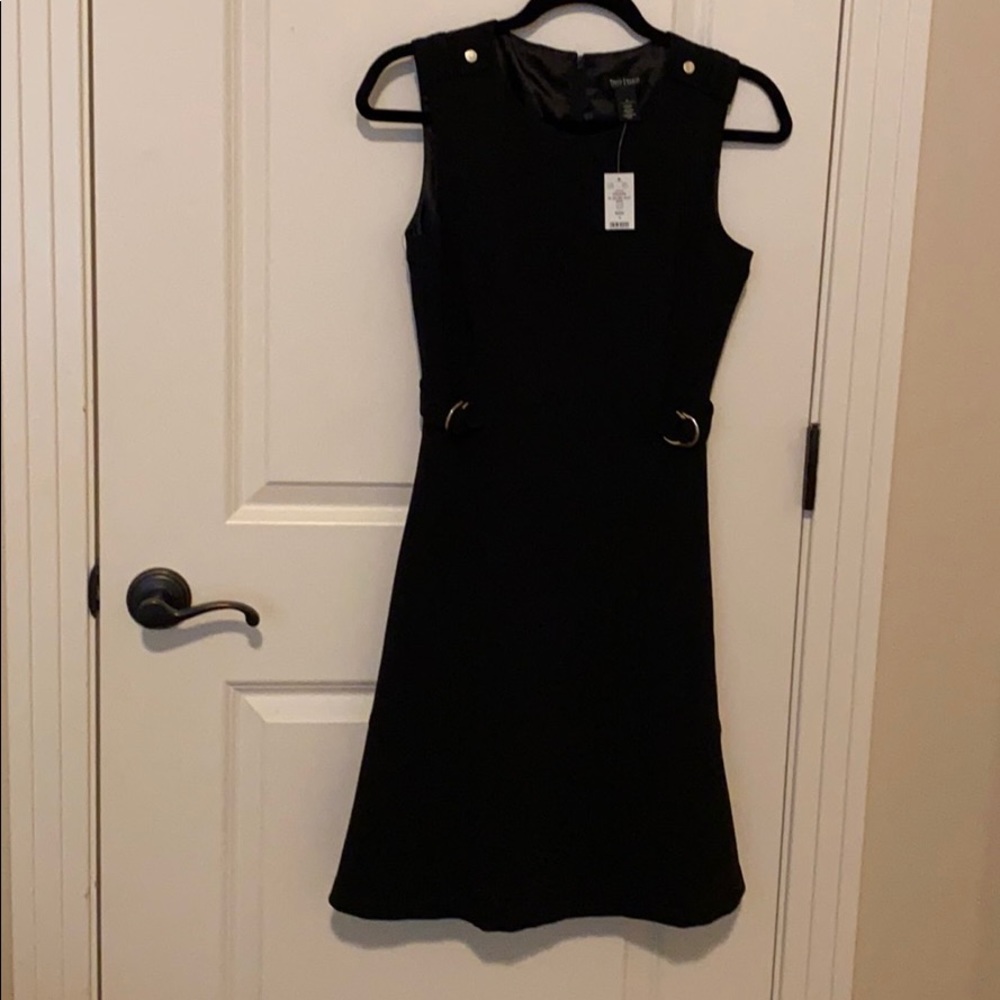 Black Dress, Military shoulder tabs, flair skirt
